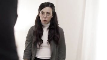 Nerdy brunette teen deepthroat by older guy