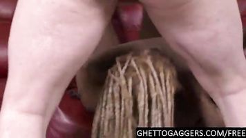 Black trash takes a sloppy facefuck