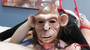 Hot girl turned into monkey for rough anal humiliation session
